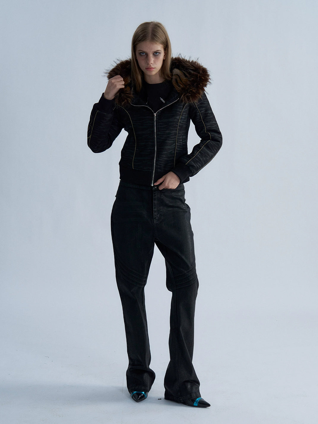 Shadow Stripe Plush-Hood Zip Jacket - view 8