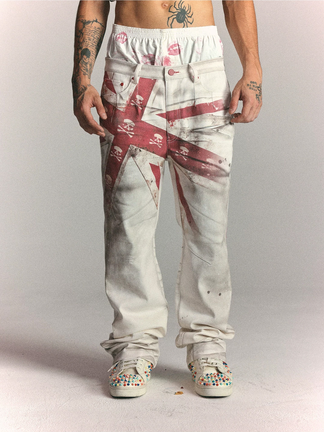 Distressed Flag Print Straight Leg Jeans - view 2