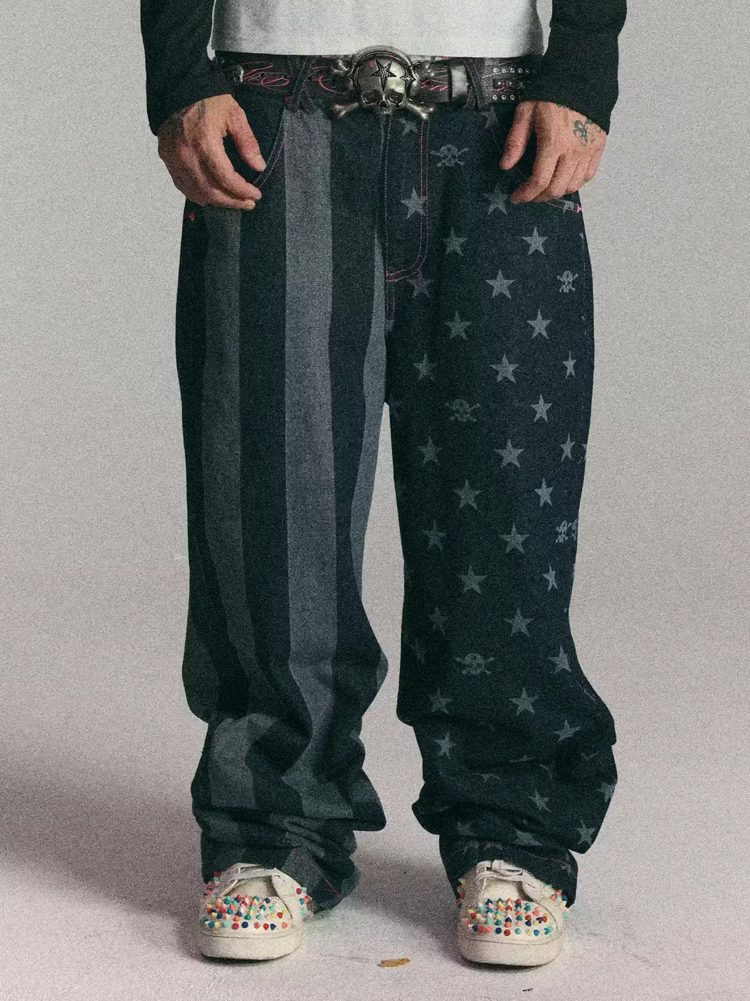 Star Stripe Patchwork Dark Denim Jeans - view 2