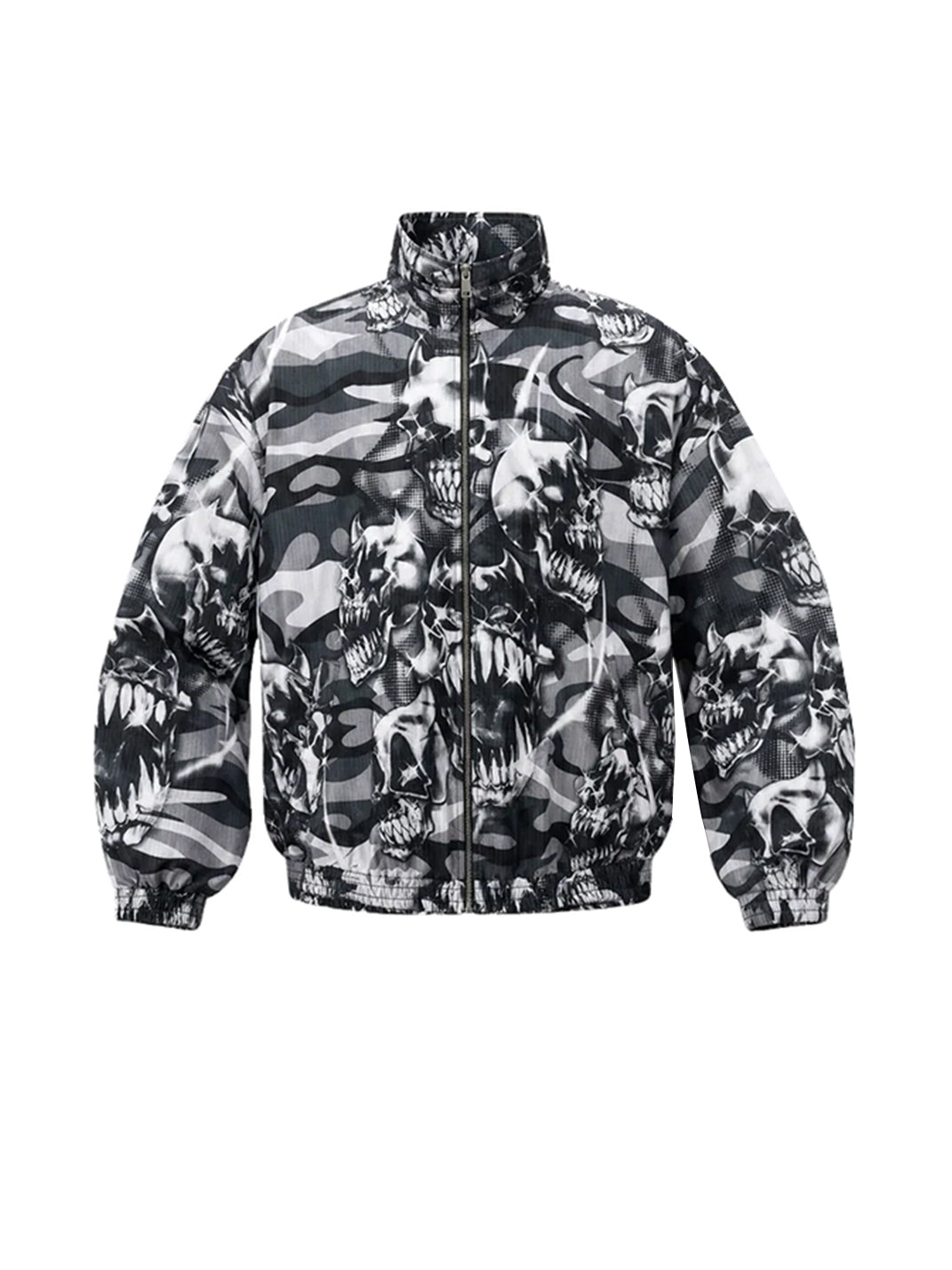 Skull Camouflage Cropped Racing Zip Jacket - front view
