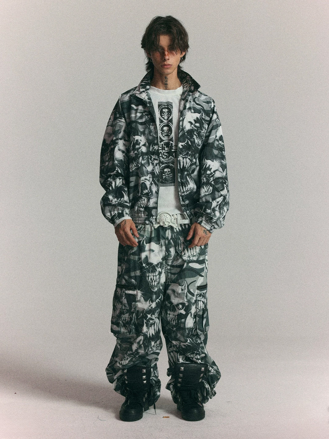 Skull Camouflage Cropped Racing Zip Jacket - product view 6
