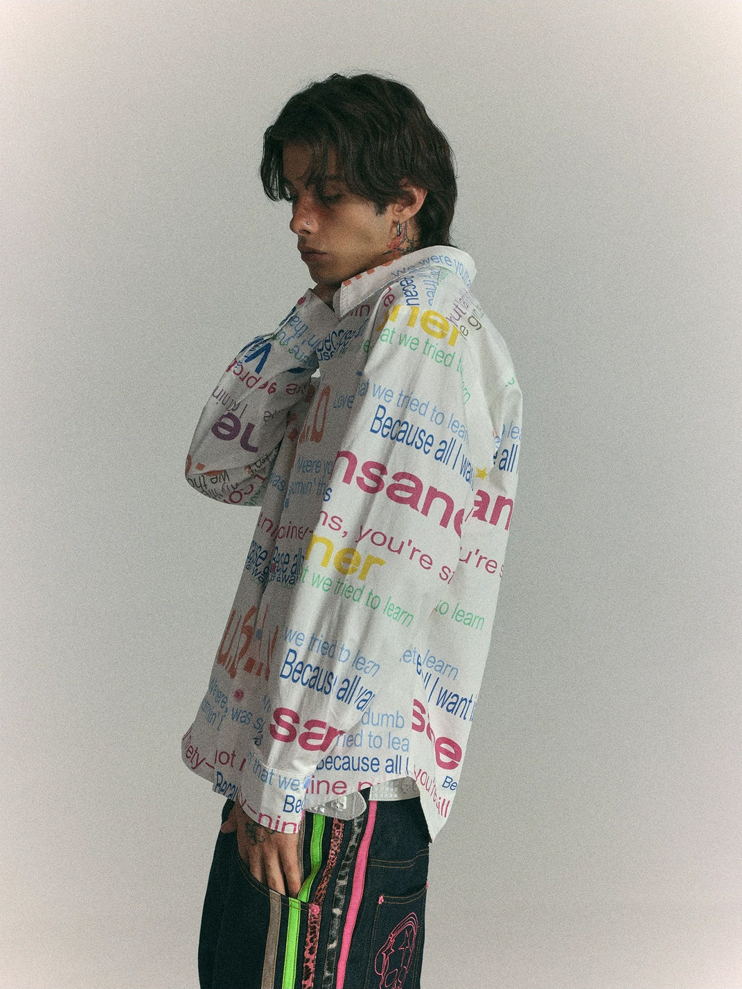 Multicolor Letter Print Relaxed Cotton Shirt - view 3