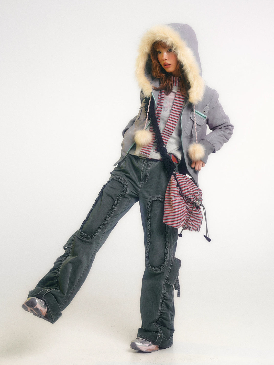 Sculpted Knee Tie Detail Twill Trousers - view 6