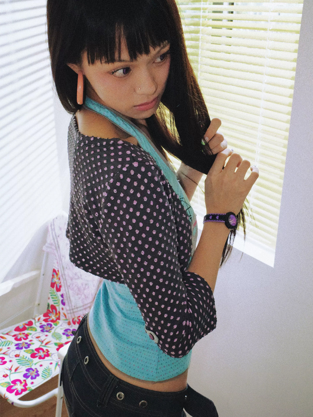 Polka Dot Cropped Button Bolero Jacket - product view 2