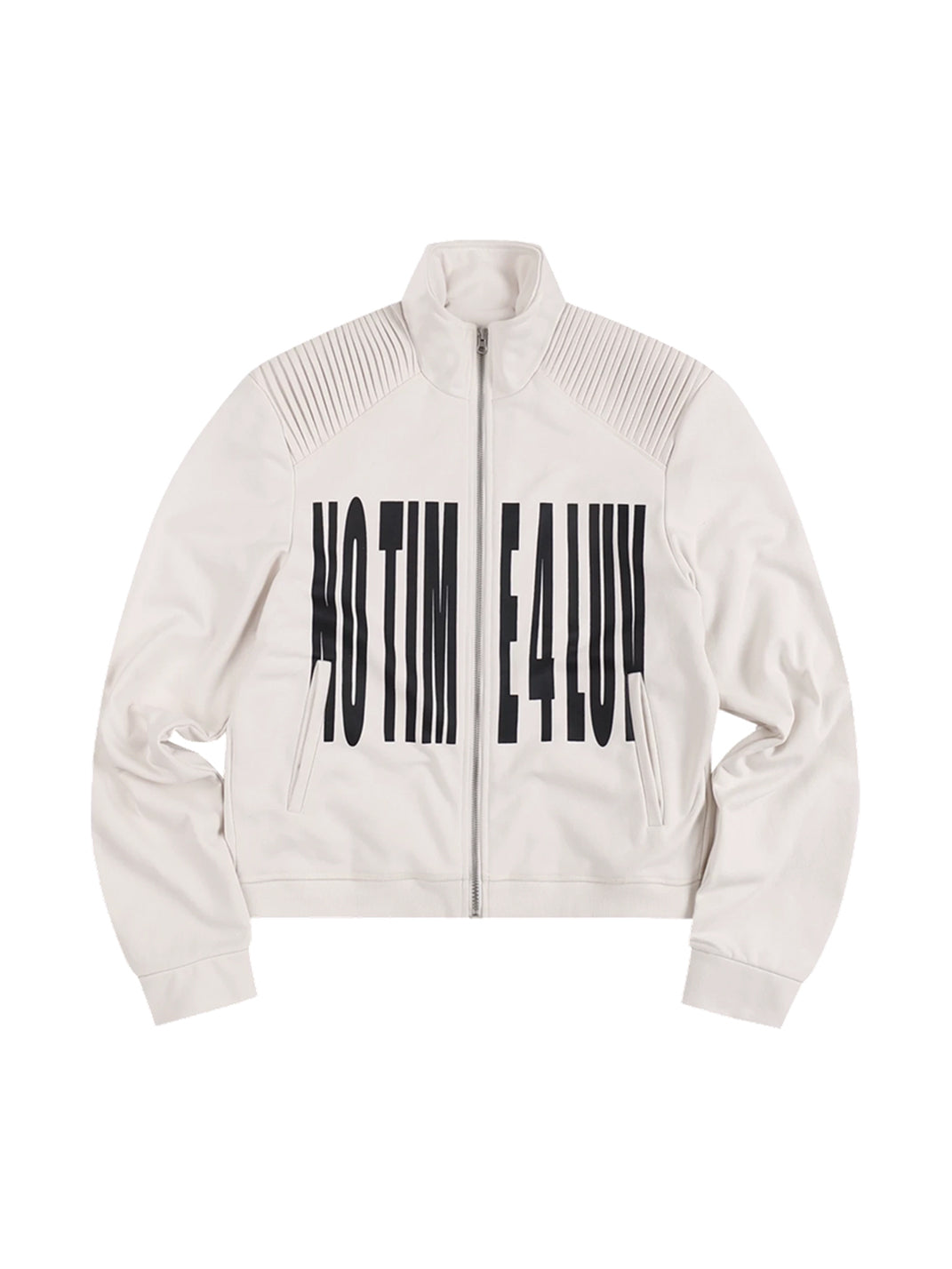 Pleated Shoulder Graphic Cropped Zip Jacket - front view