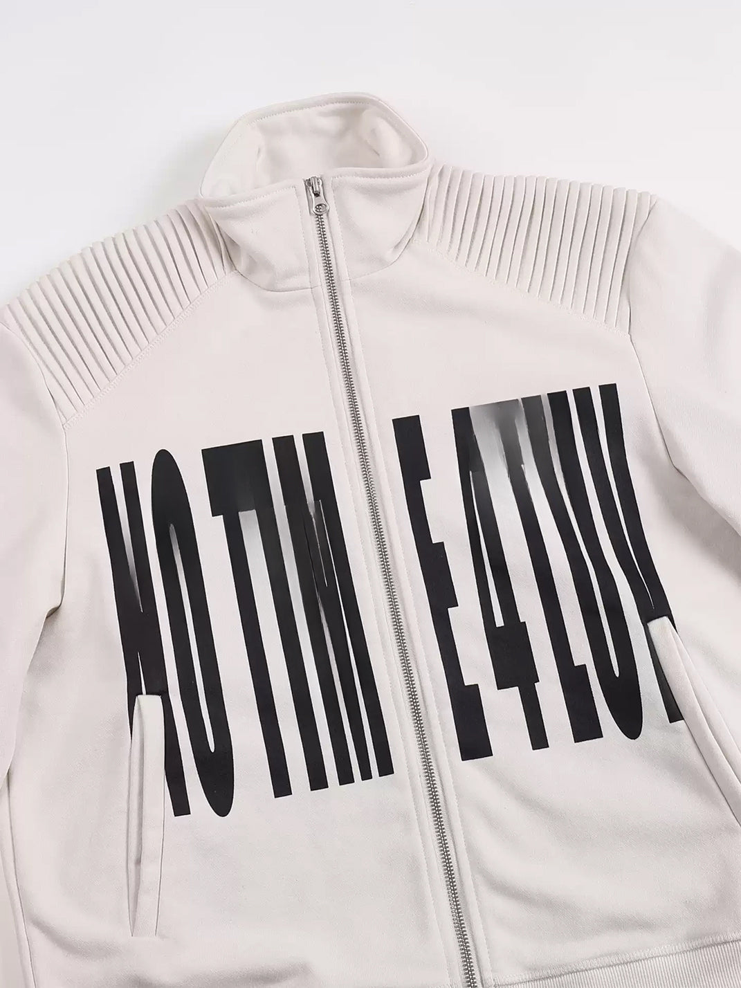 Pleated Shoulder Graphic Cropped Zip Jacket - product view 2