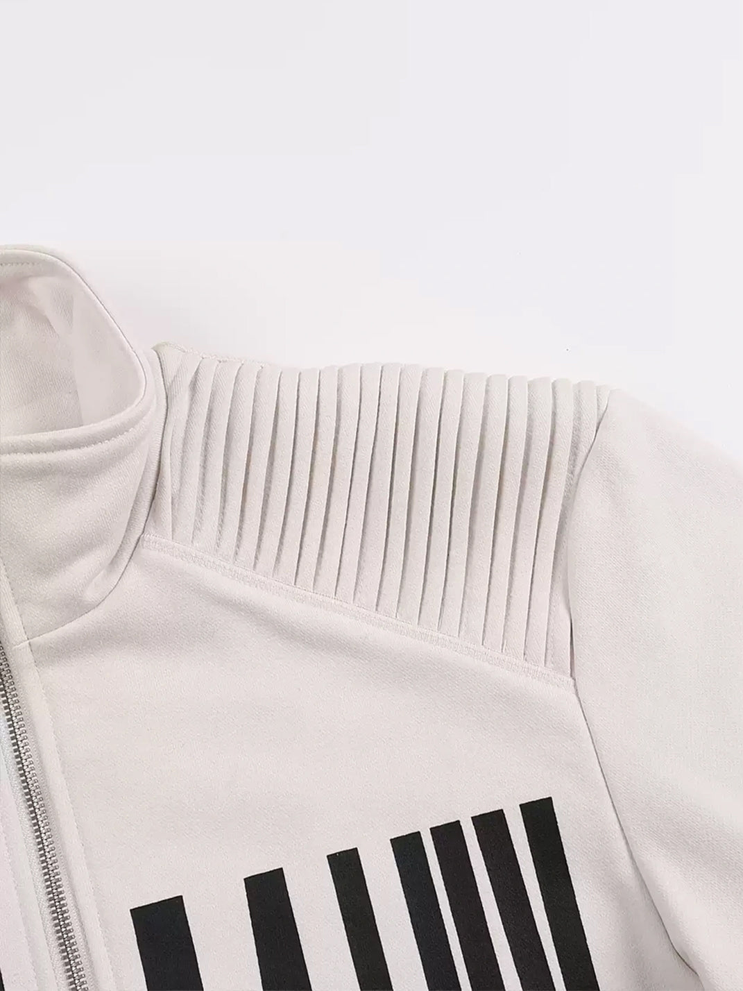 Pleated Shoulder Graphic Cropped Zip Jacket - product view 3