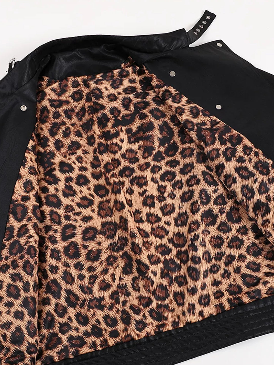 Leopard Lined Asymmetric Studded Zip Jacket - product view 5
