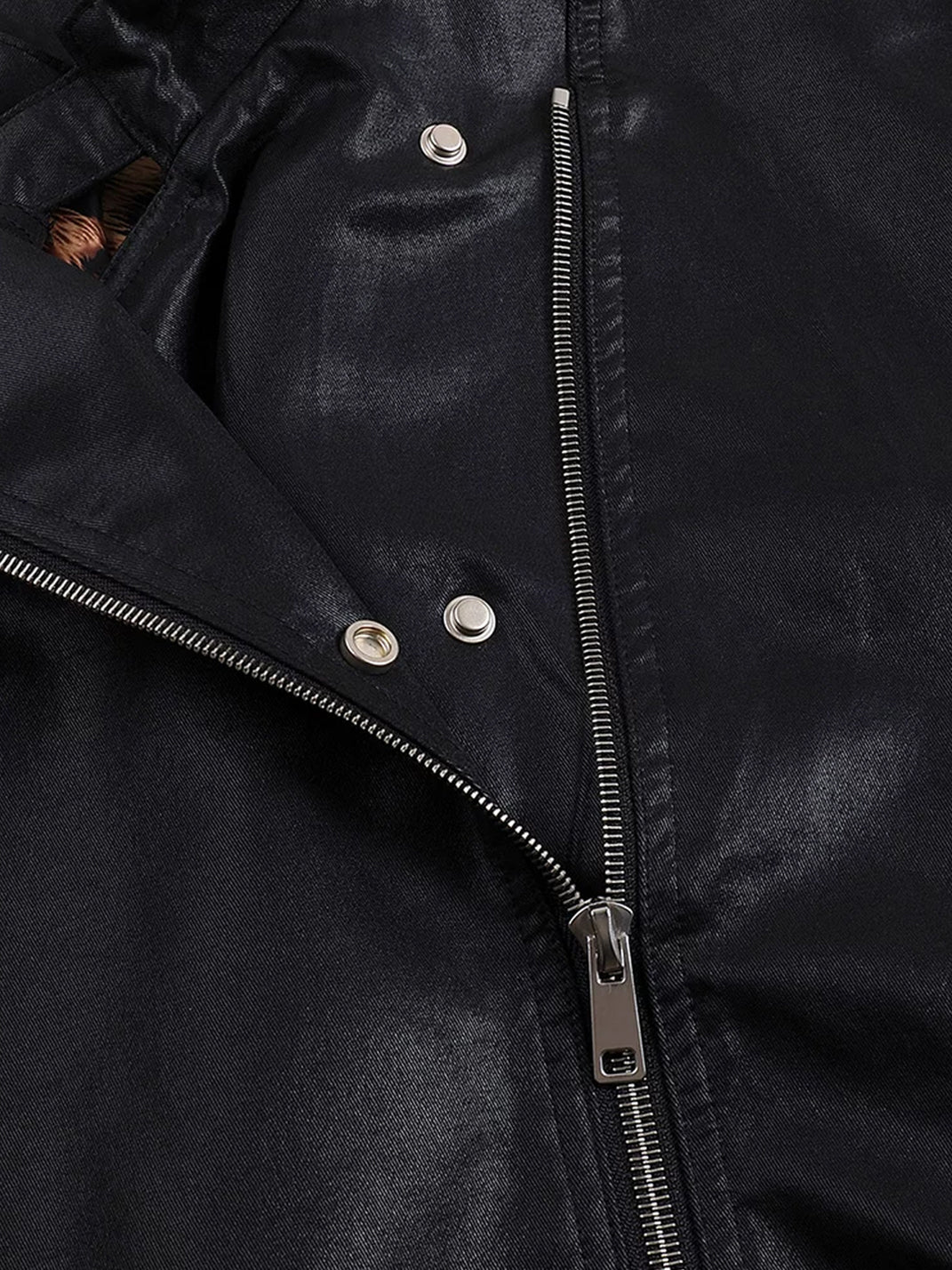 Leopard Lined Asymmetric Studded Zip Jacket - product view 6