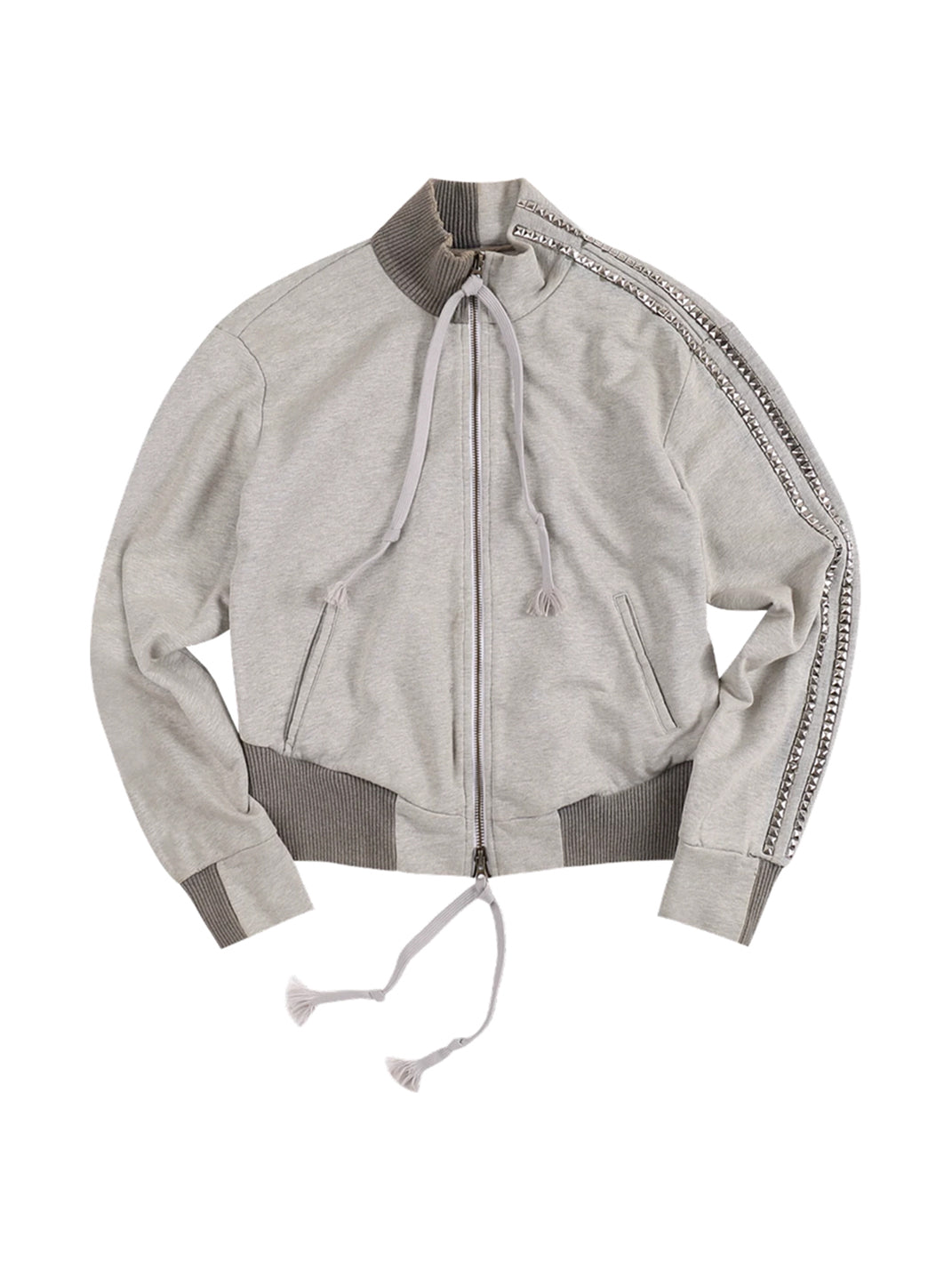 Studded Sleeve Washed Stand Collar Jacket - product view 4