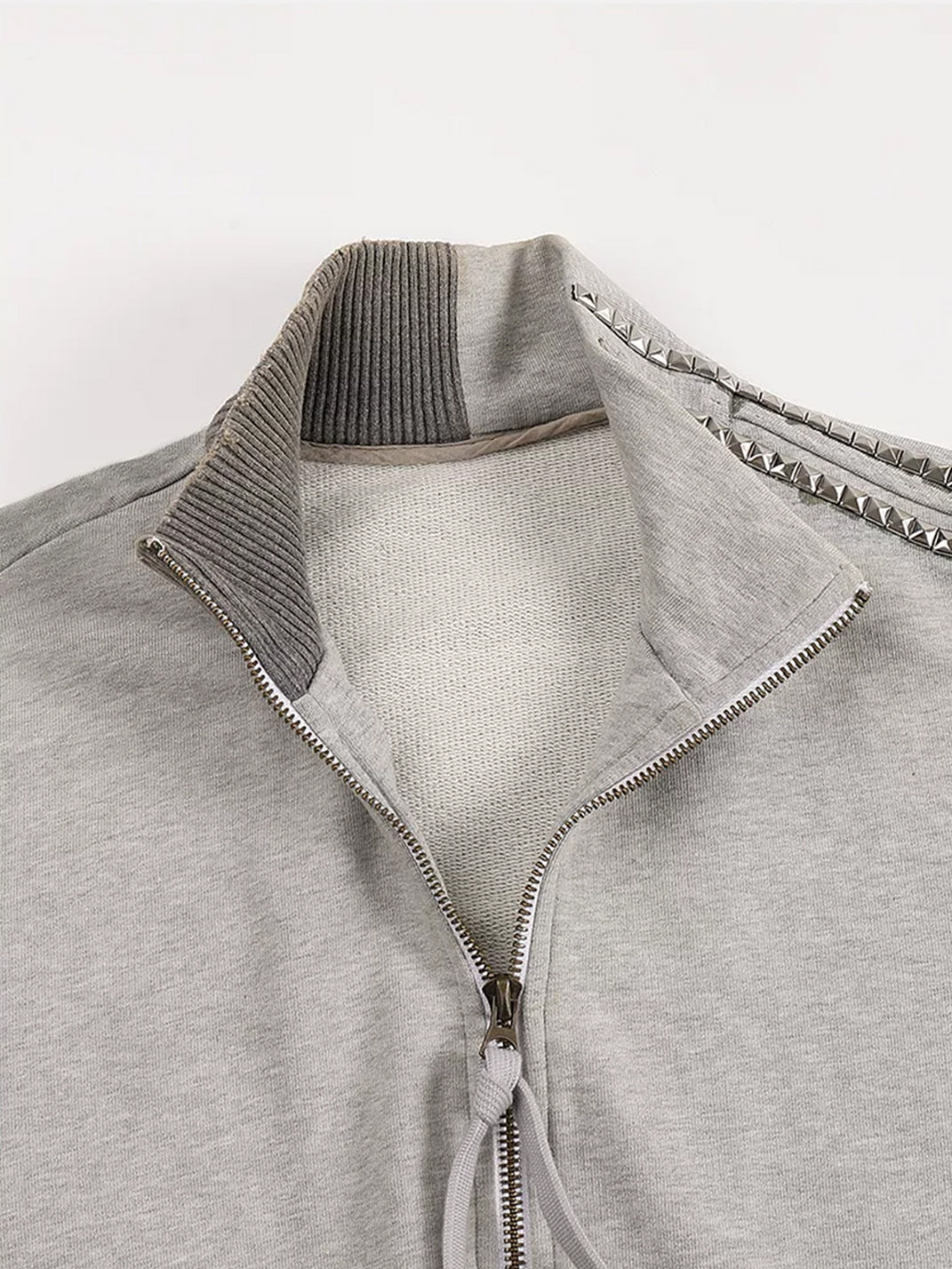 Studded Sleeve Washed Stand Collar Jacket - product view 5