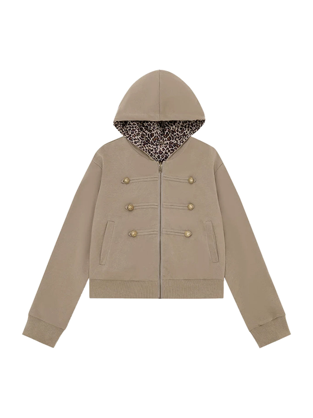 Leopard Lined Hooded Button Zip Jacket - product view 1