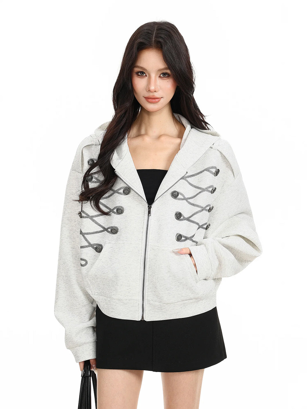 Braided Loop Trim Hooded Zip Jacket - product view 5