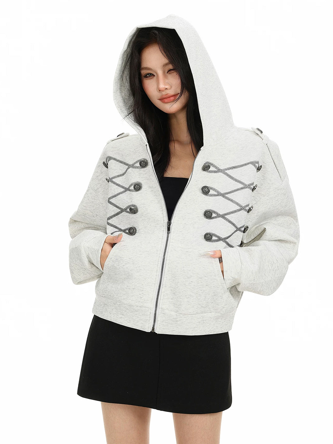 Braided Loop Trim Hooded Zip Jacket - product view 8