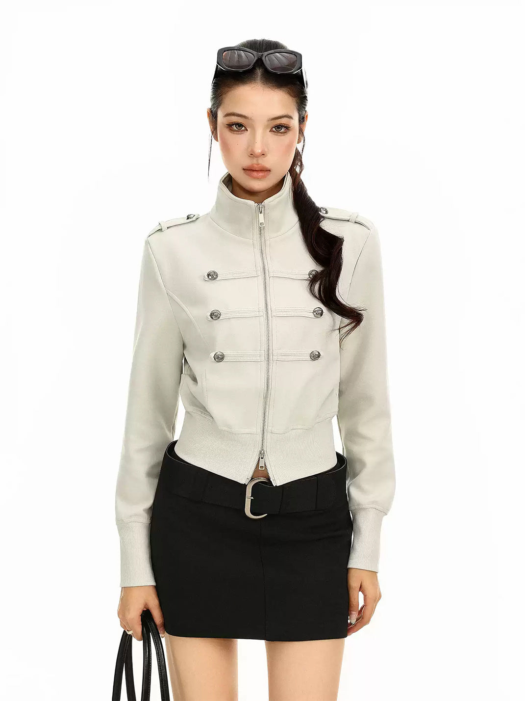 Epaulette Cropped Jacket With Silver Buttons - product view 2