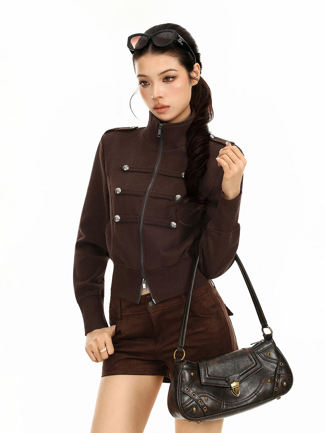 Epaulette Cropped Jacket With Silver Buttons - product view 8