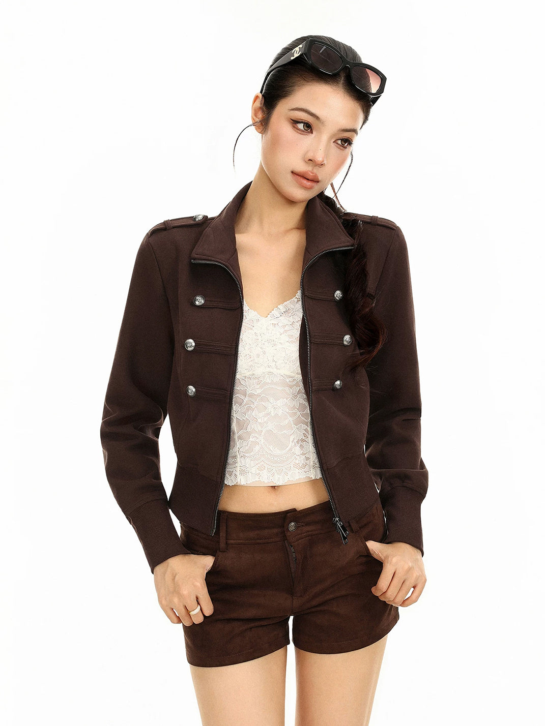 Epaulette Cropped Jacket With Silver Buttons - product view 9