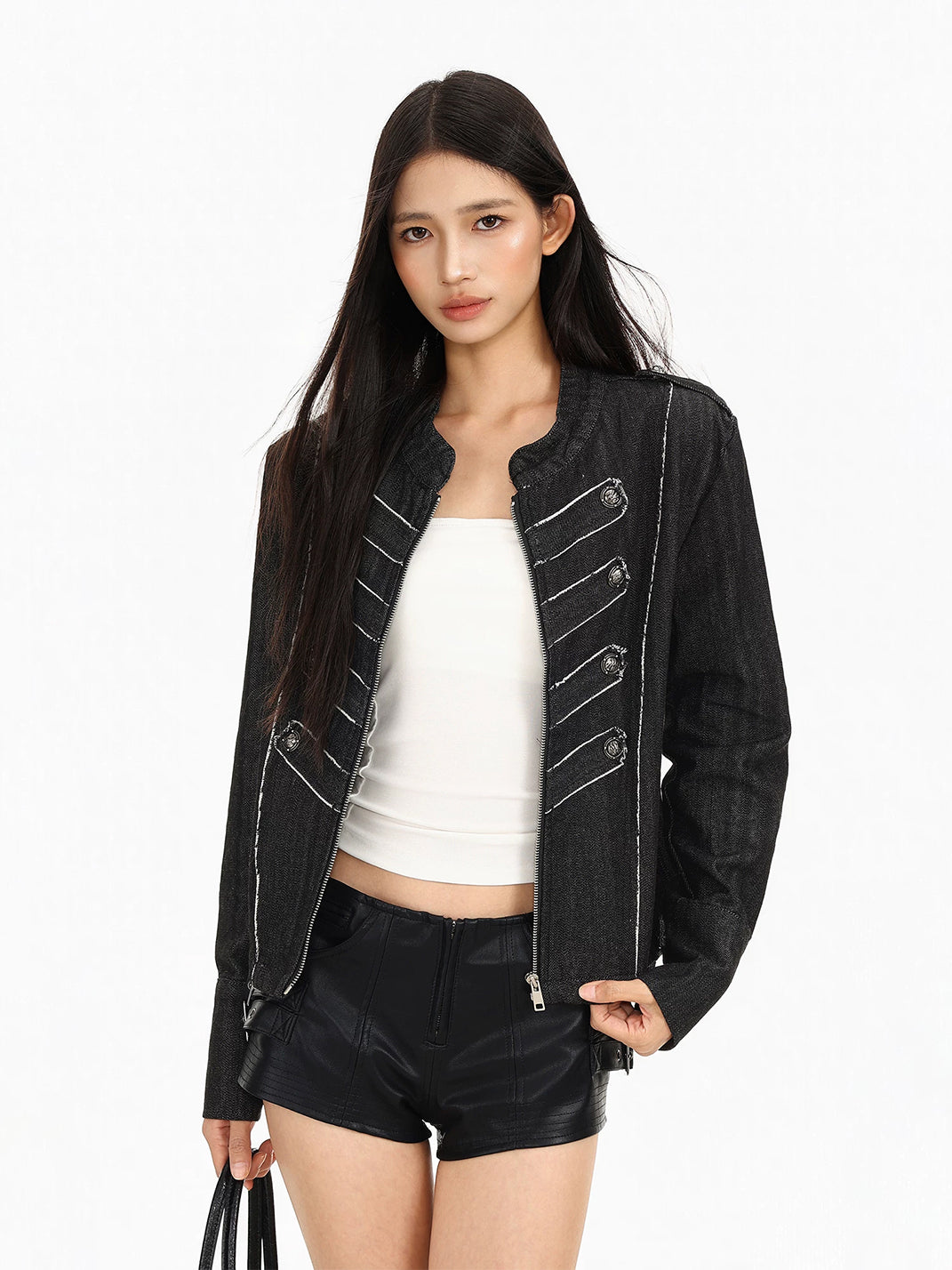 Contrast Stitch Military Detail Denim Jacket - product view 2