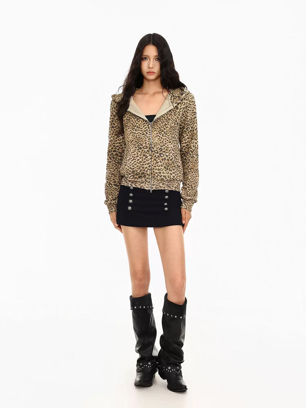 Leopard Cotton Pocket Hooded Zip Jacket - product view 8