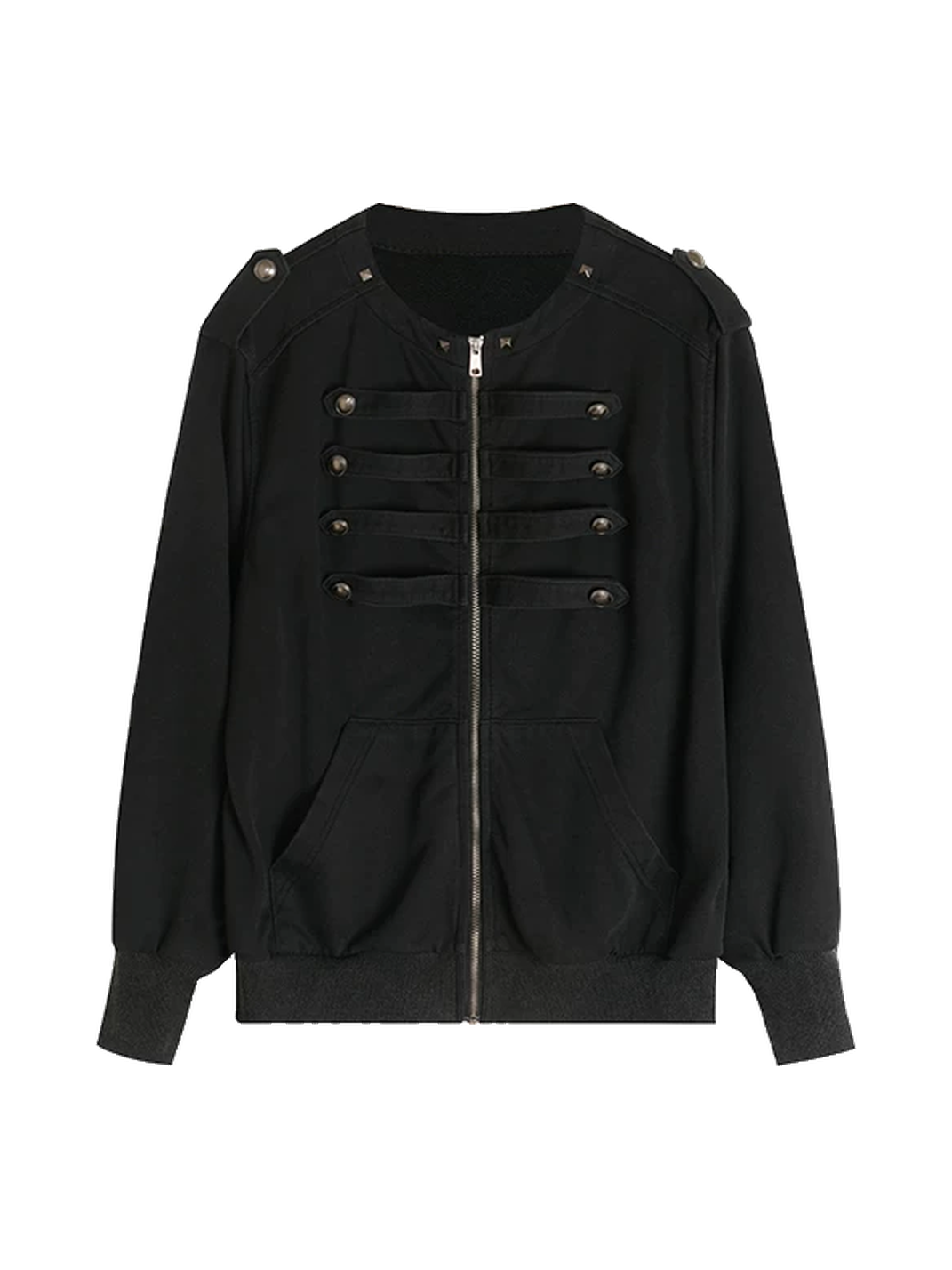 Round Neck Button Detail Zip Jacket - product view 1