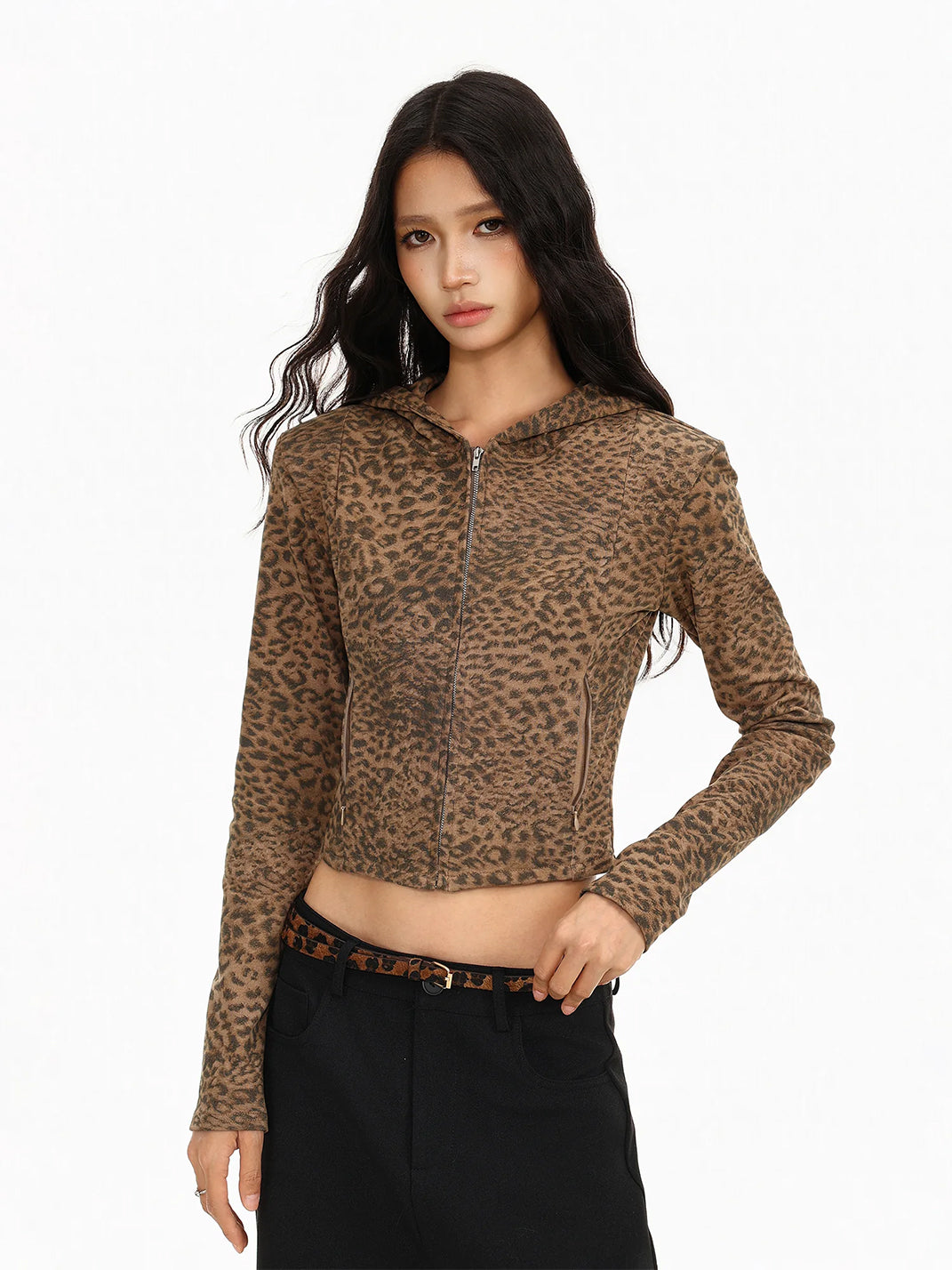 Fitted Leopard Print Cropped Zip Jacket - product view 1