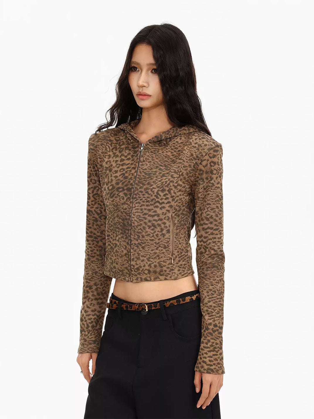 Fitted Leopard Print Cropped Zip Jacket - product view 3