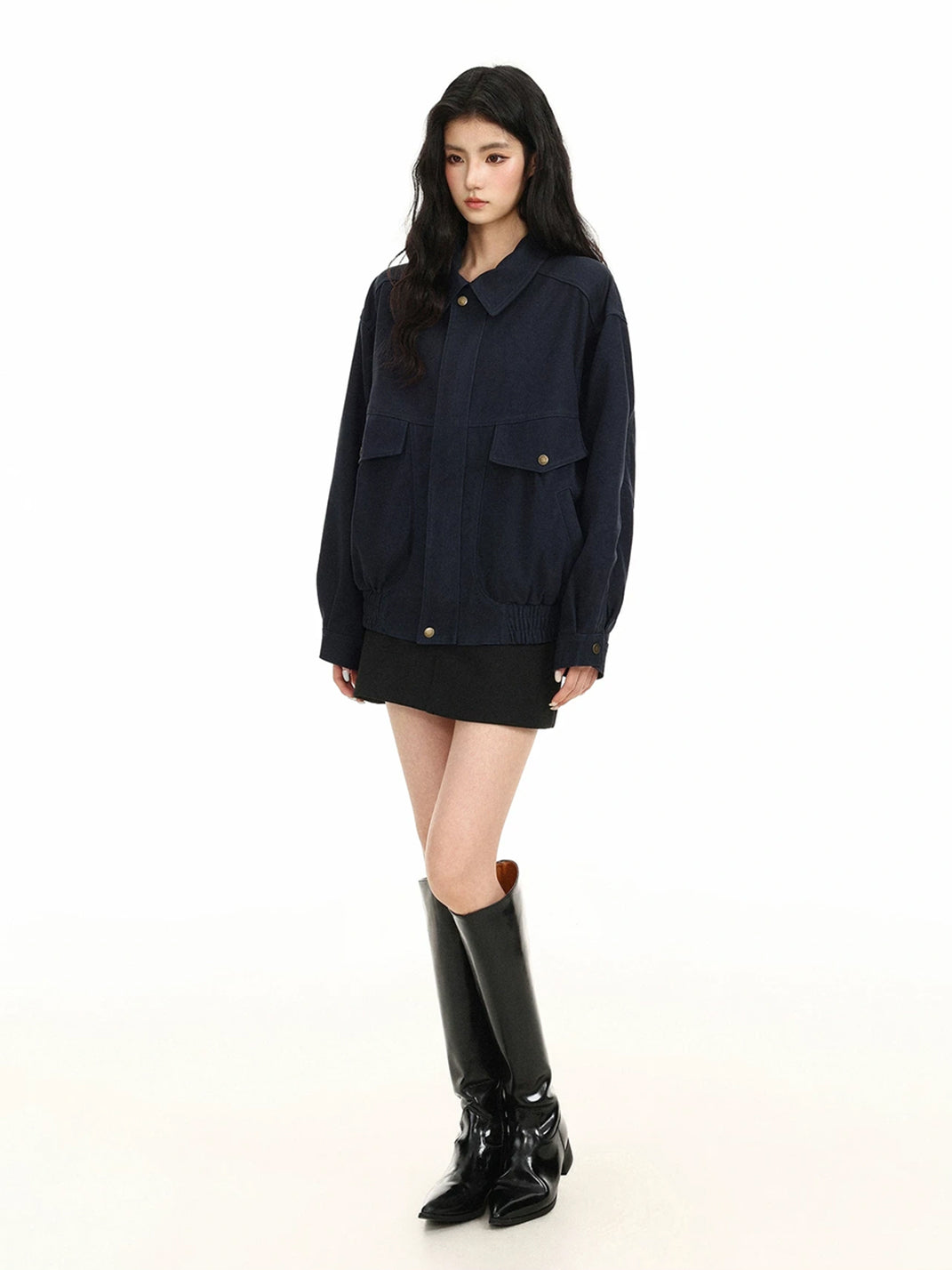 Faux Suede Collared Utility Pocket Jacket - product view 12