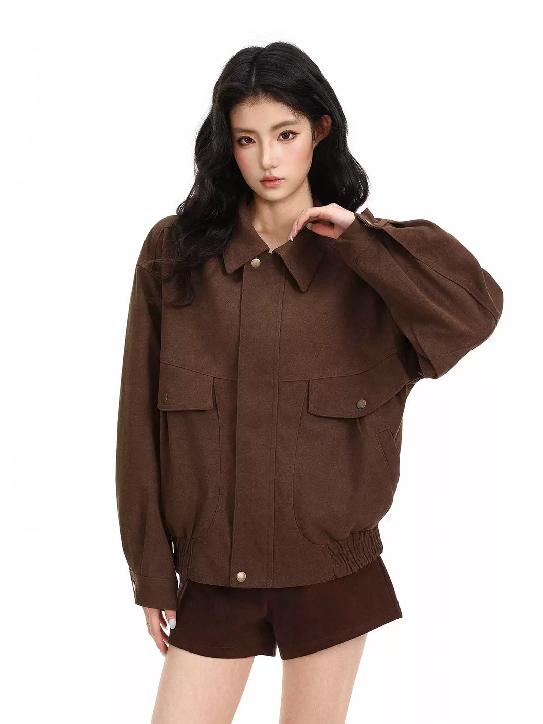 Faux Suede Collared Utility Pocket Jacket - product view 3