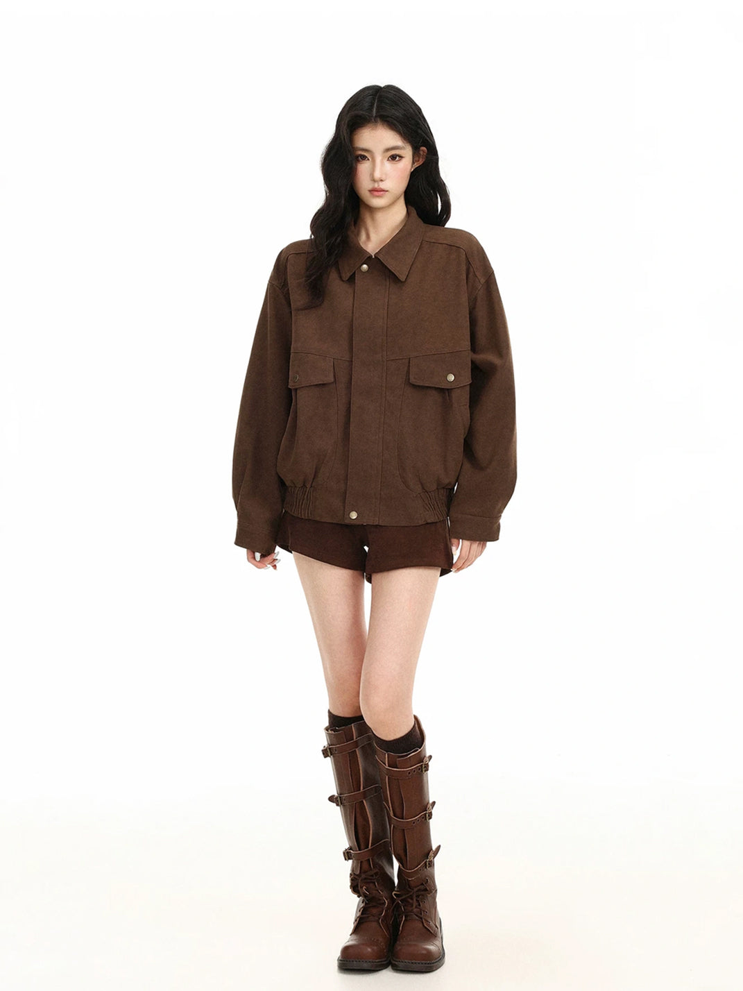 Faux Suede Collared Utility Pocket Jacket - product view 5