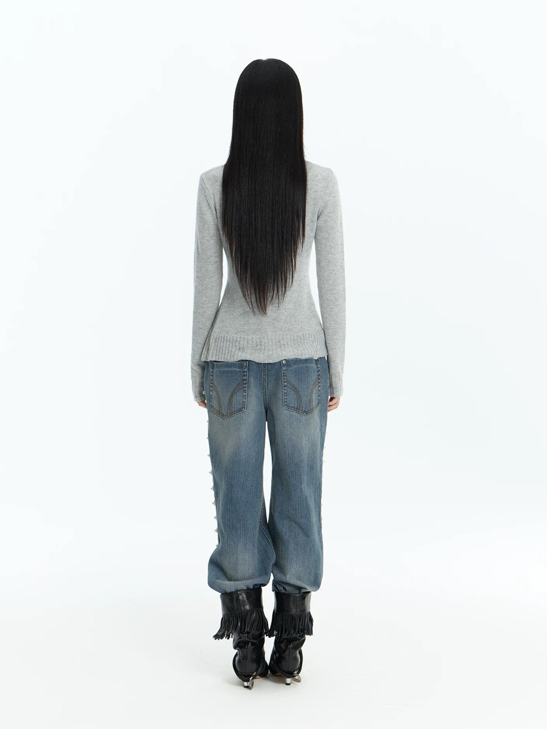 Pearl Flower Side Trim Flare Jeans - product view 5