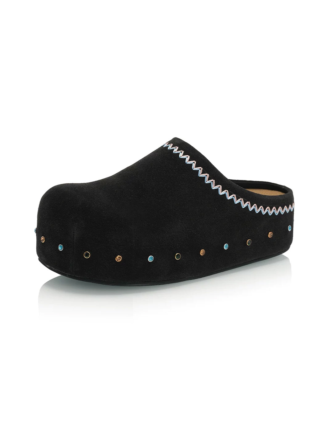 Rhinestone Trim Suede Platform Clogs - 1