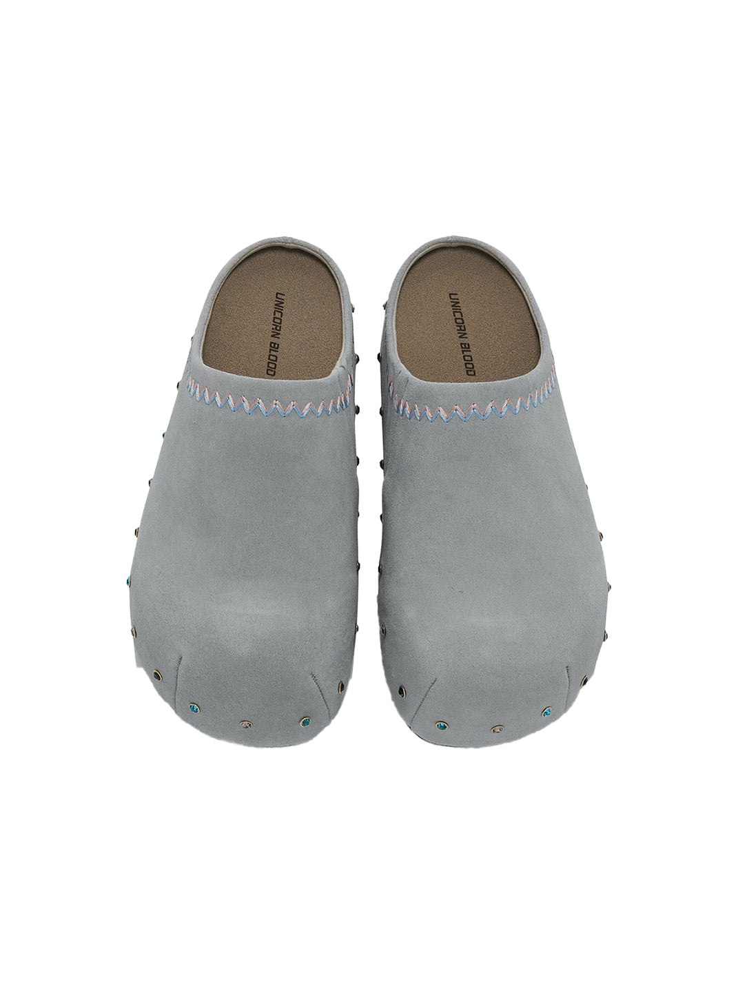 Rhinestone Trim Suede Platform Clogs - 18