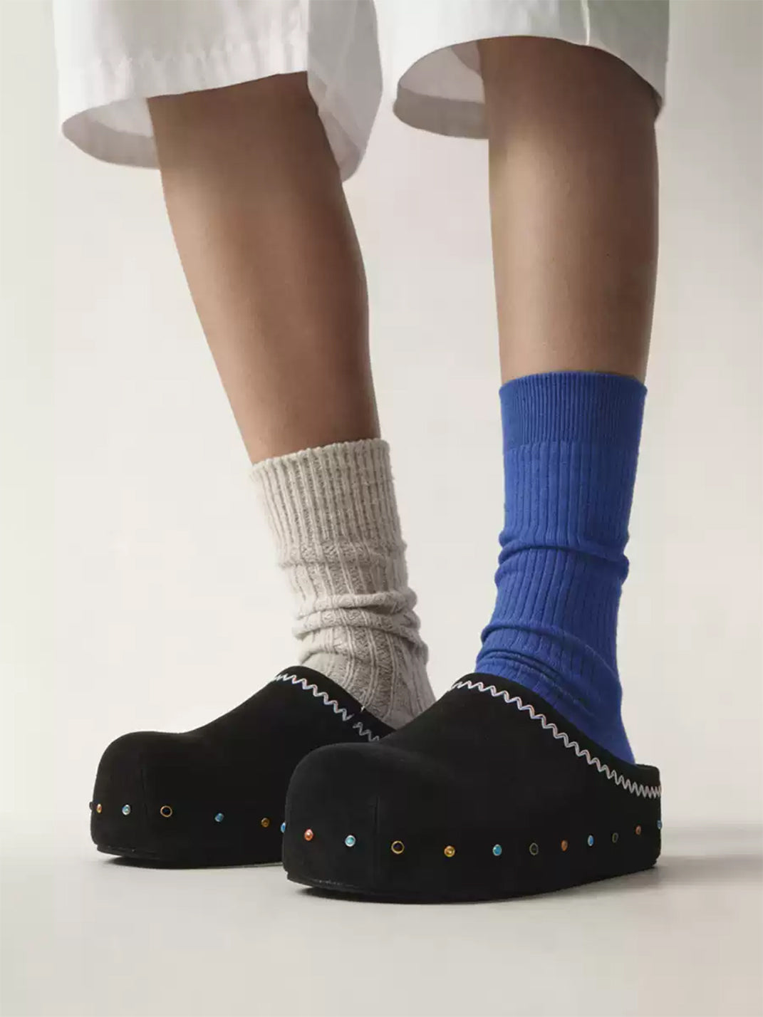 Rhinestone Trim Suede Platform Clogs - 2