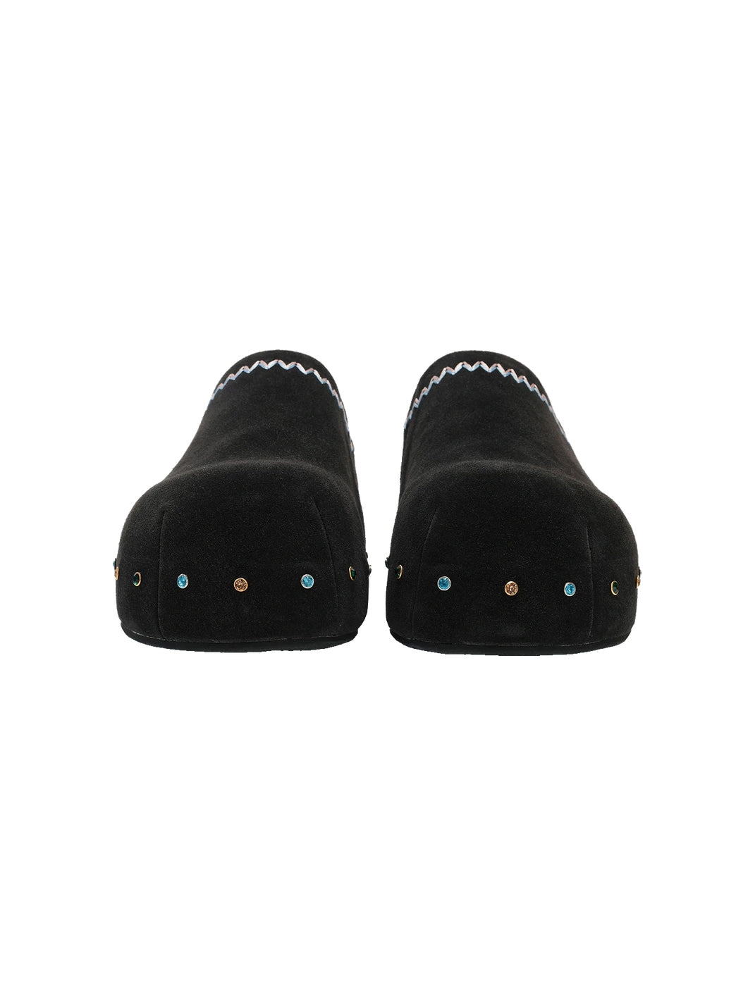 Rhinestone Trim Suede Platform Clogs - 3