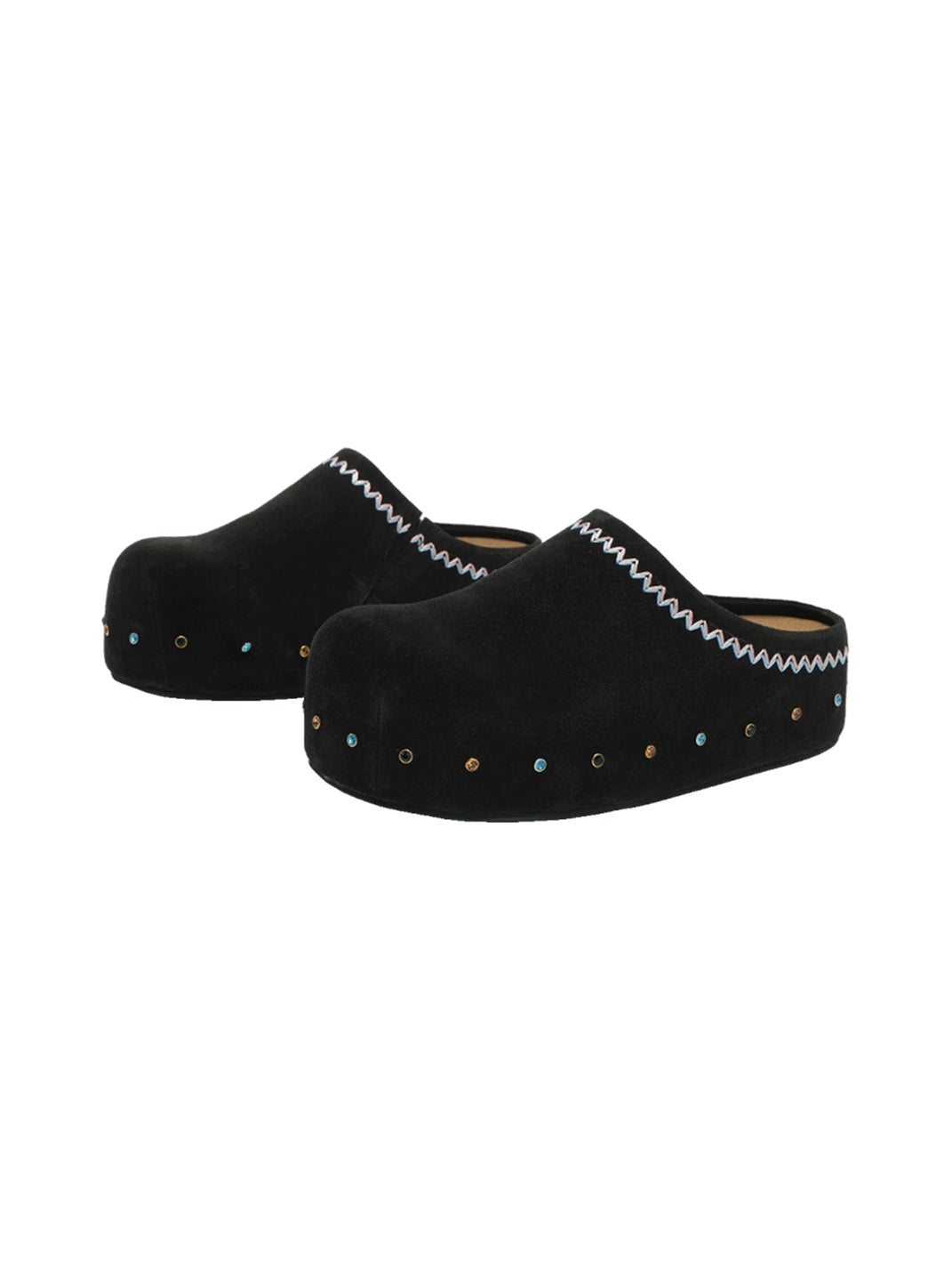 Rhinestone Trim Suede Platform Clogs - 4