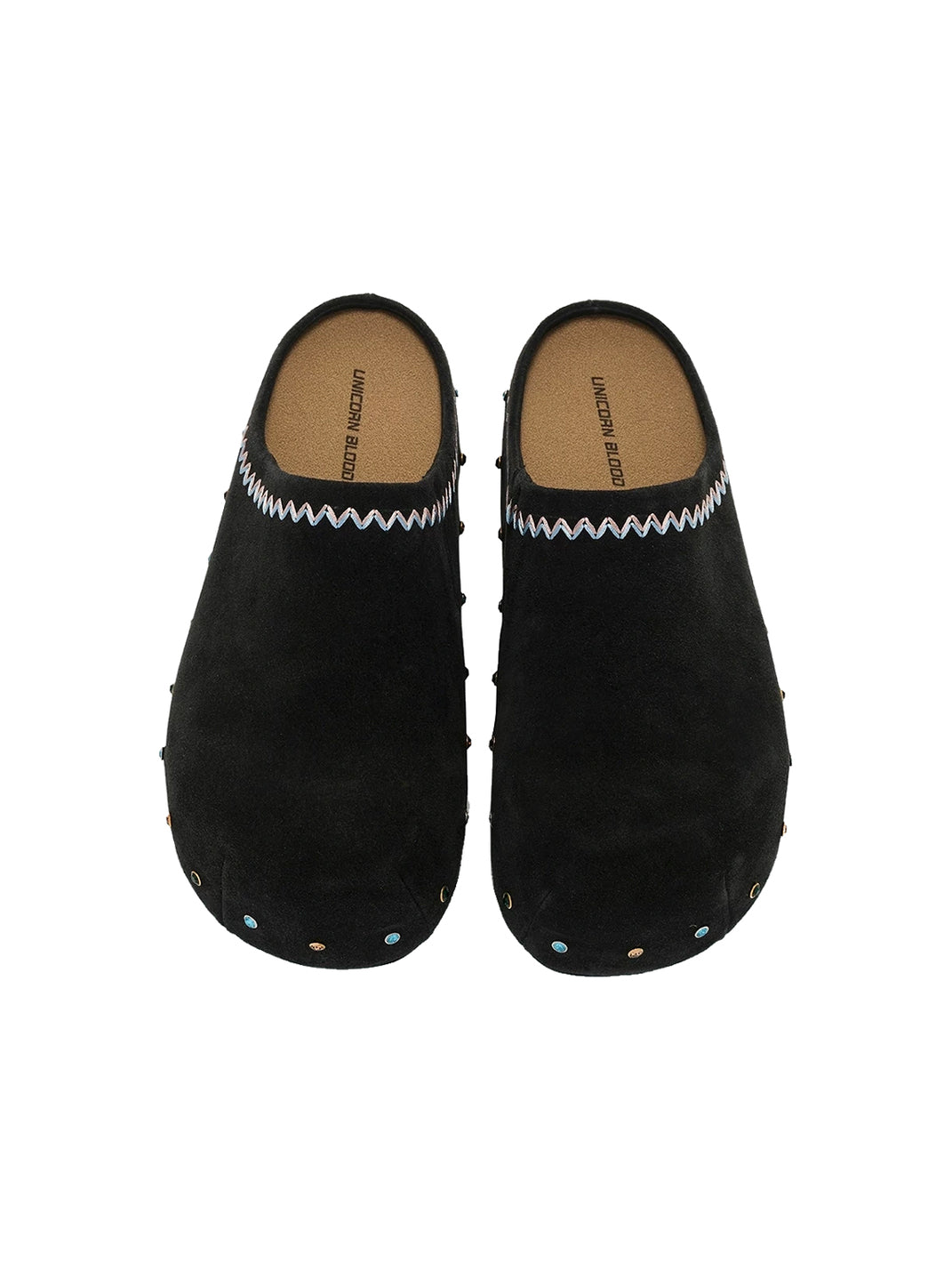 Rhinestone Trim Suede Platform Clogs - 6