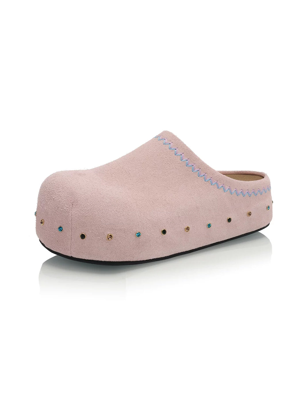 Rhinestone Trim Suede Platform Clogs - 7