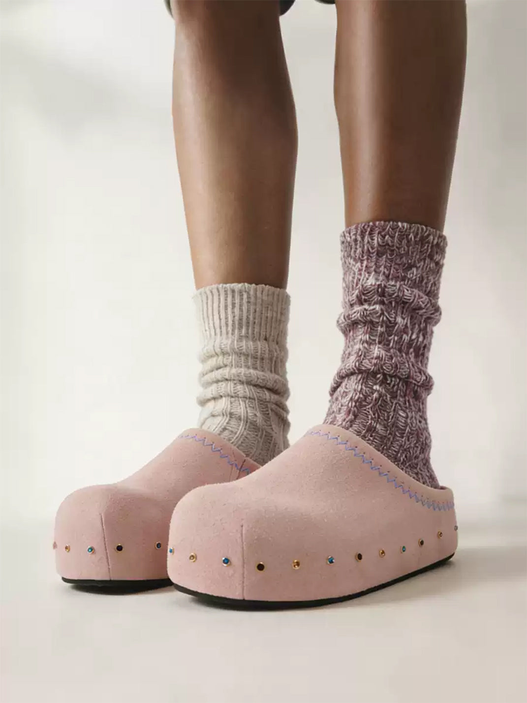 Rhinestone Trim Suede Platform Clogs - 8