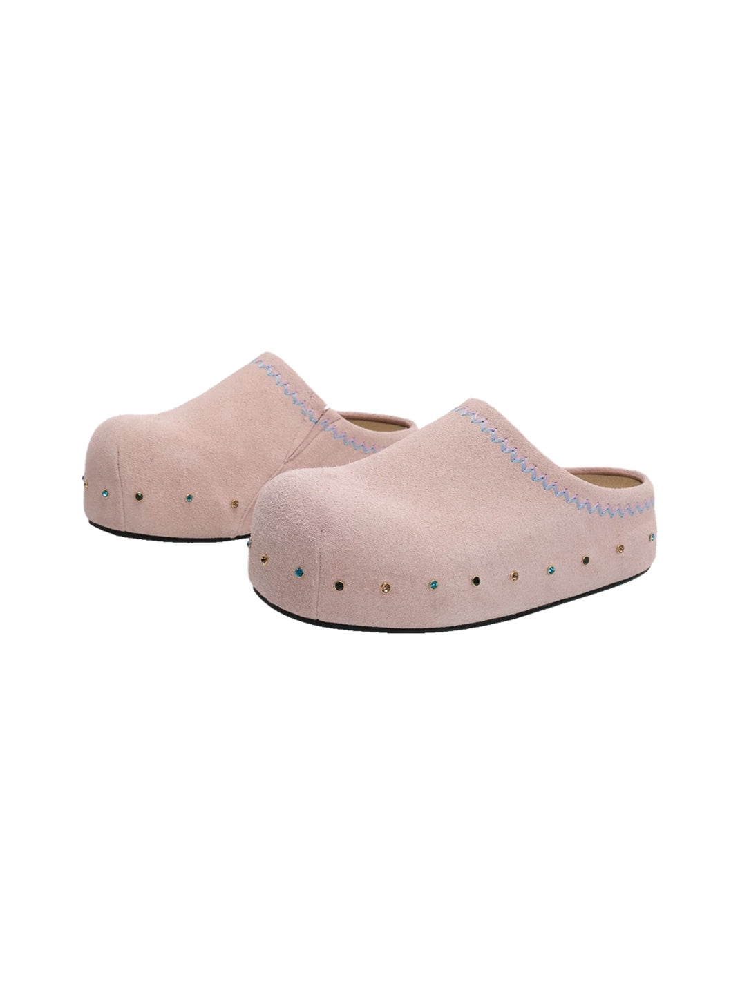 Rhinestone Trim Suede Platform Clogs - 9