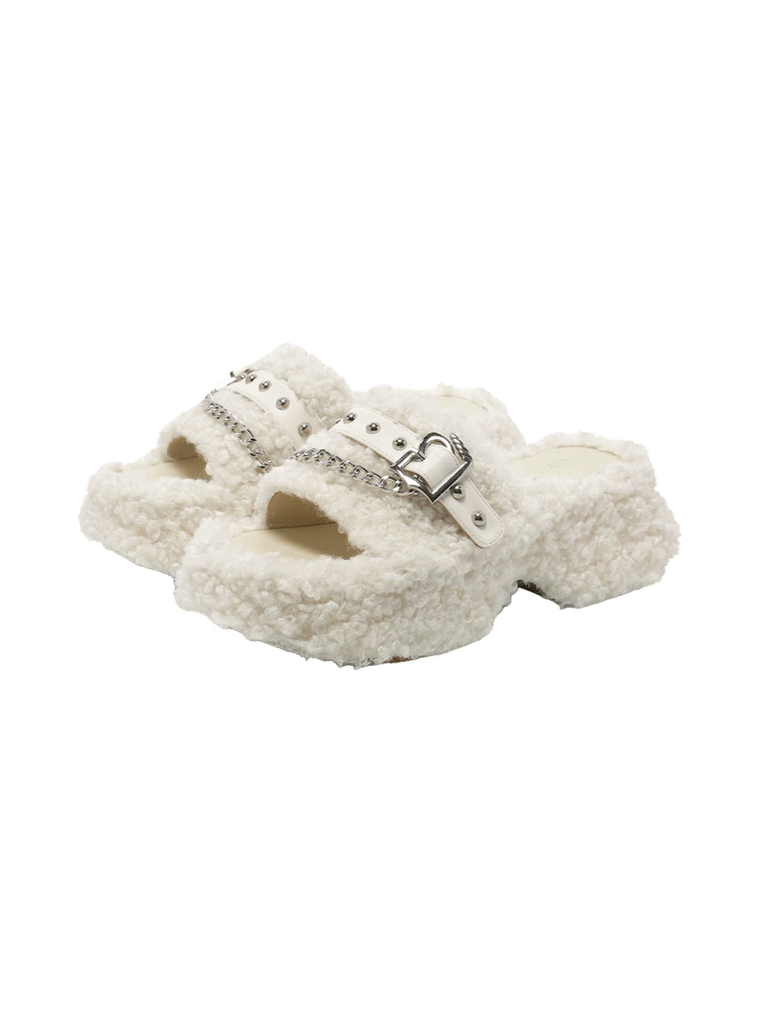 Chain Trim Buckled Platform Slide Sandals - 1