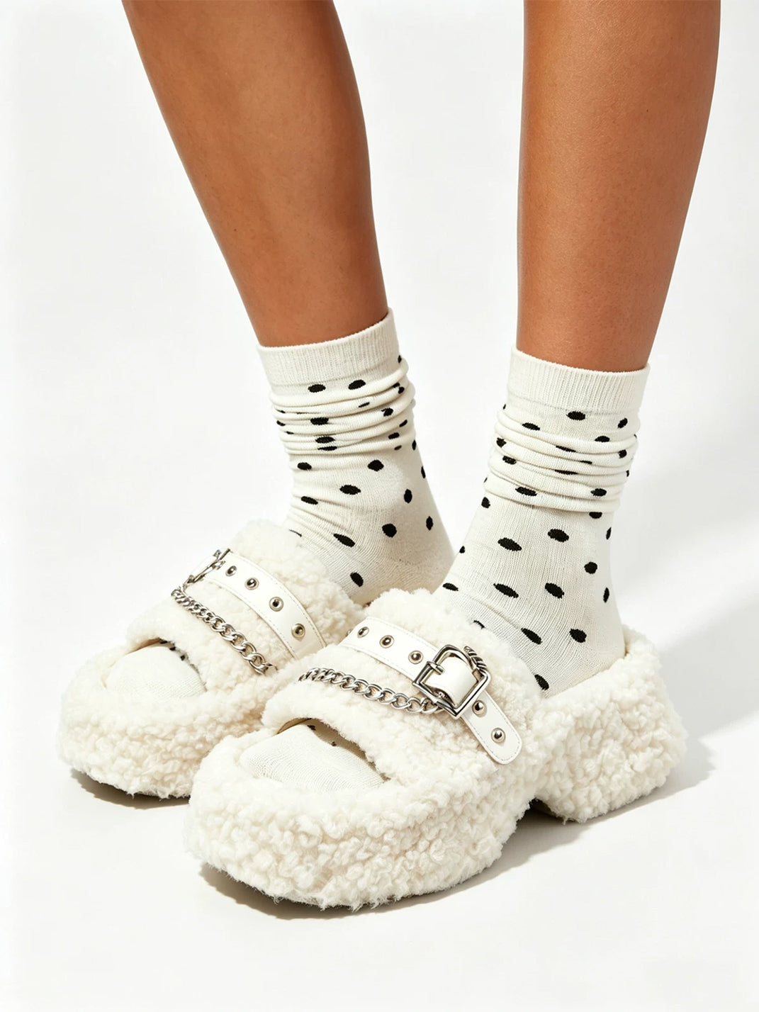 Chain Trim Buckled Platform Slide Sandals - 3