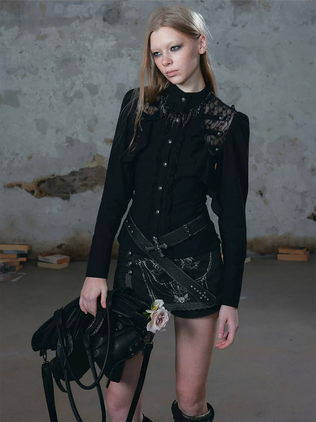 Ruffled Lace Panel Corset Back Shirt - view 8