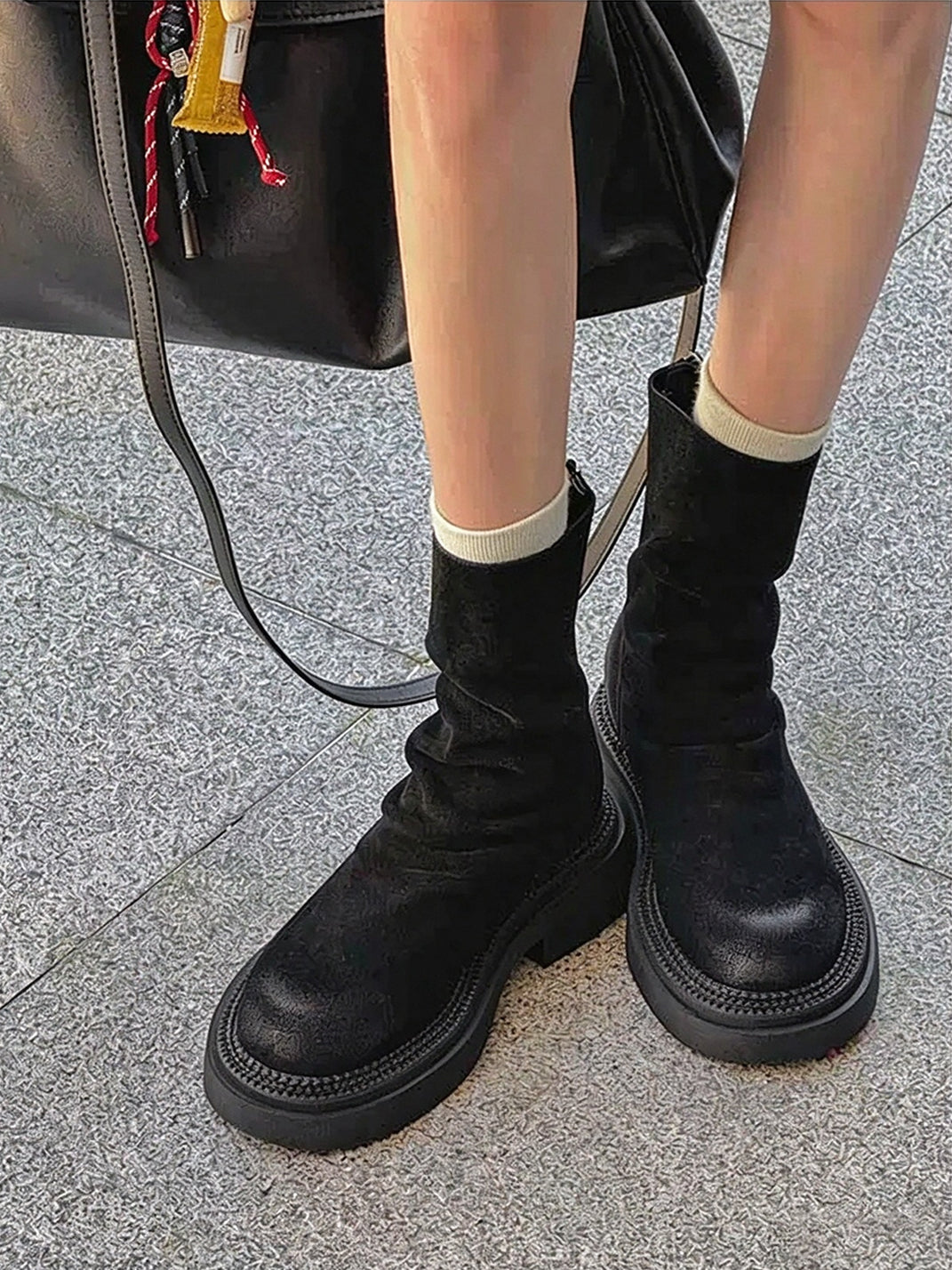 Slouch Shaft Nubuck Platform Ankle Boots - 2