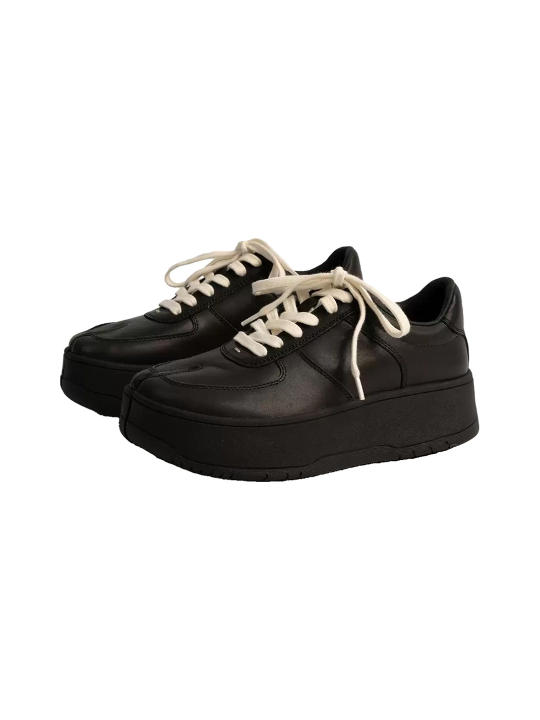 Split Toe Leather Platform Lace-Up Sneakers - 3