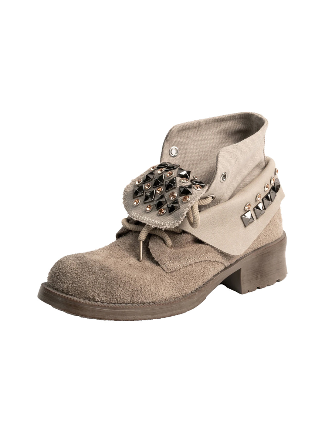 Studded Foldover Collar Suede Ankle Boots - 2