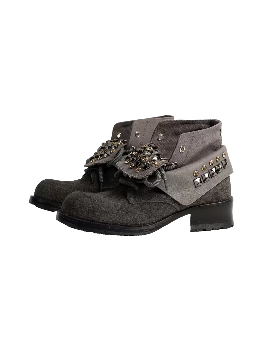 Studded Foldover Collar Suede Ankle Boots - 7