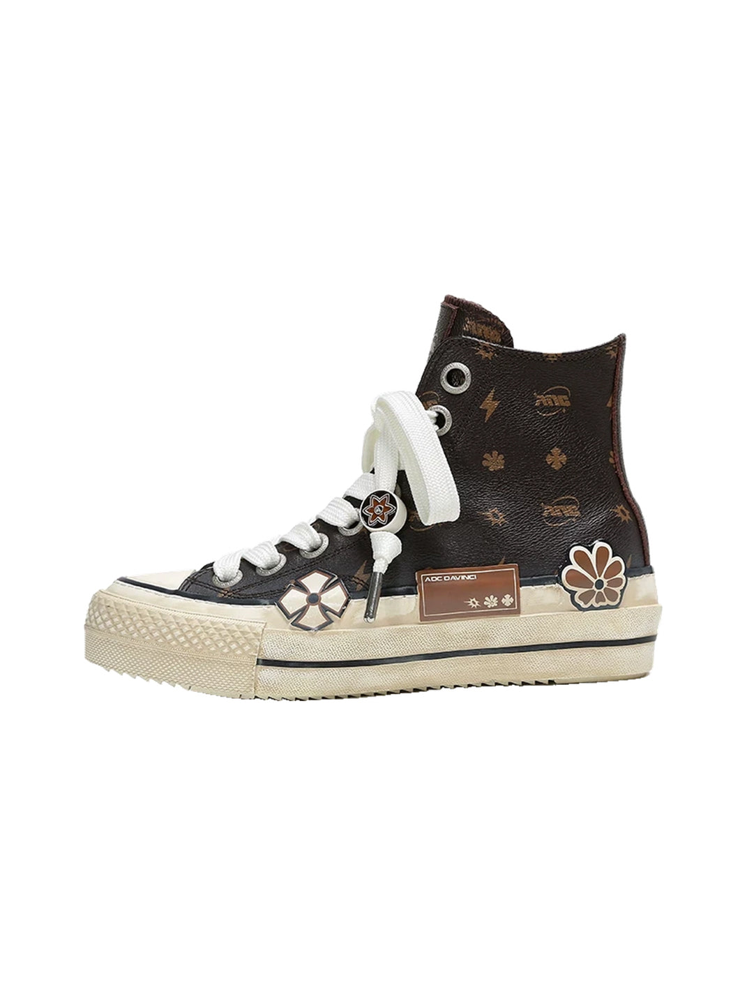 Floral Leather High-Top Platform Sneakers - 1