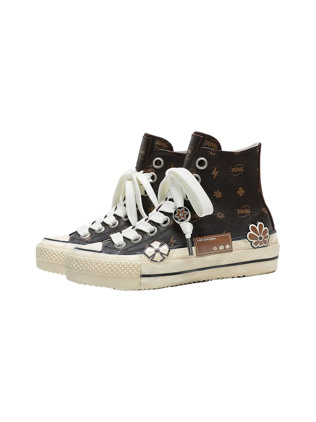 Floral Leather High-Top Platform Sneakers - 4