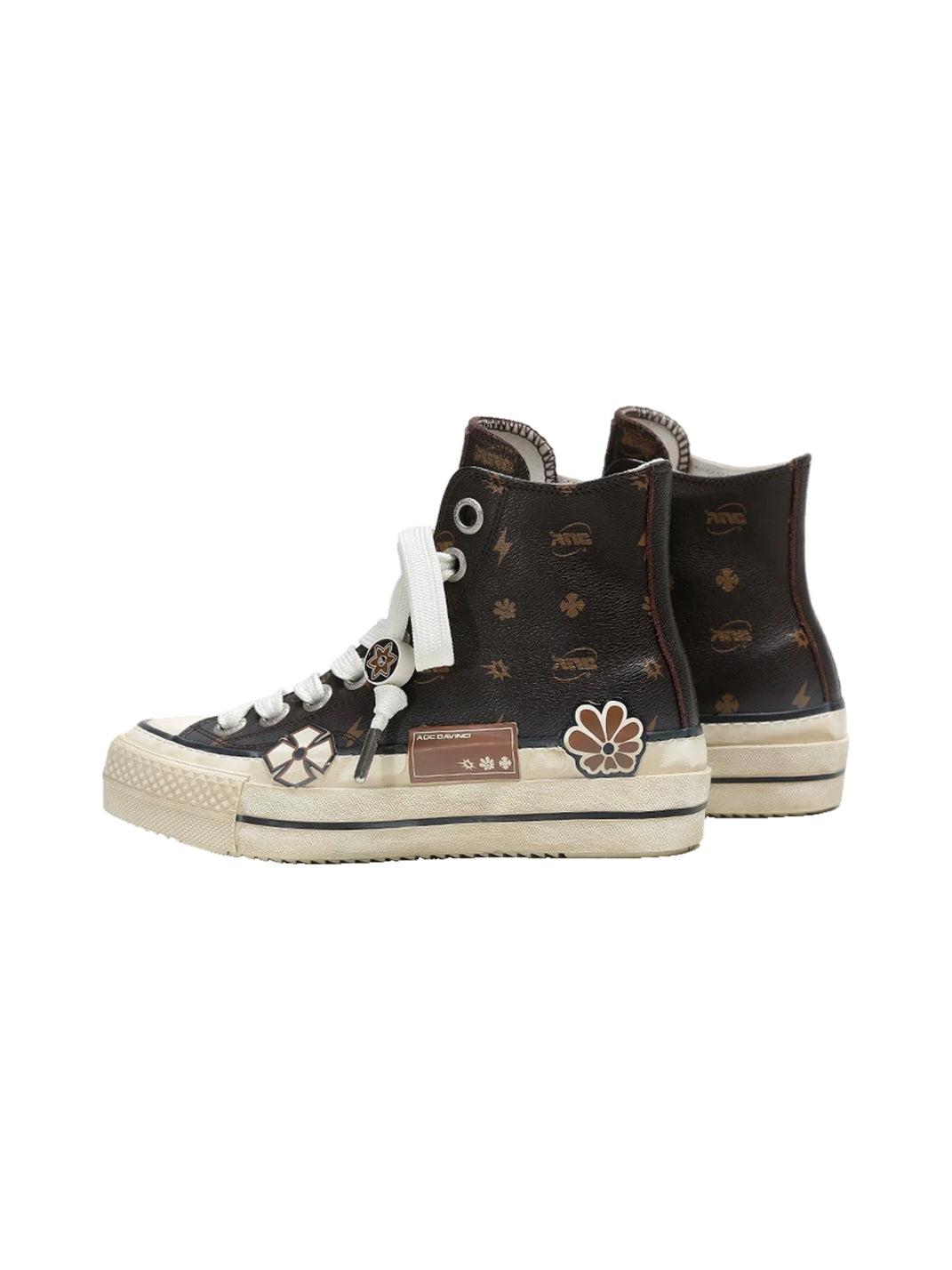 Floral Leather High-Top Platform Sneakers - 5