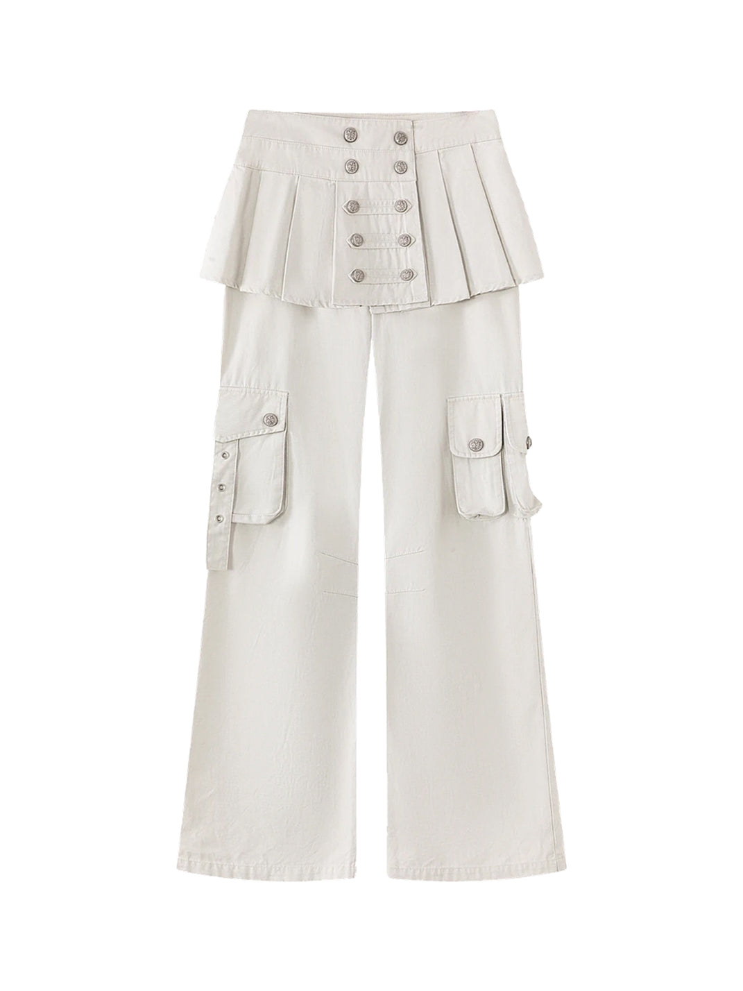 Pleated Overlay Cotton Cargo Trousers - product view 1